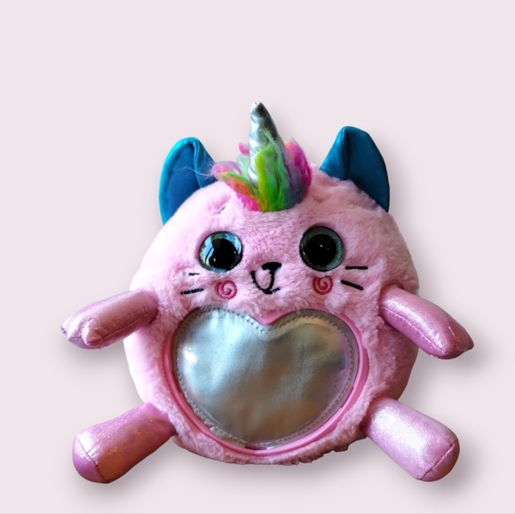 Zuru Rainbowcorns Plush Pink Cat Unicorn Silver Heart on Stomach Stuffed Toy 10" - Picture 1 of 16